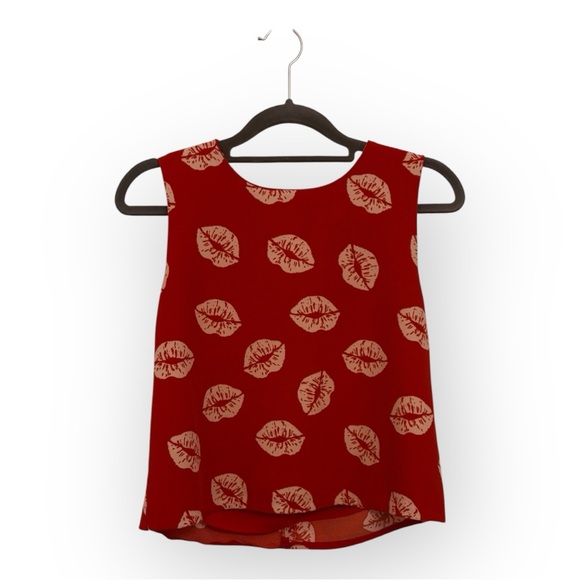 Sam Edelman Tops - Red Lip Print Valentines Day Tank – Kiss Pattern Sleeveless Top Retro Small